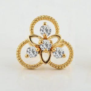 14k Yellow Gold Diamond Floral Nose Ring: Pierced Nose Stud