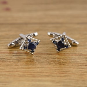 925 Sterling Silver Men's Cufflinks - Natural Blue Sapphire gemstone Cufflinks - Men's Cufflinks - 925 Silver Cufflinks - gifts For Dad