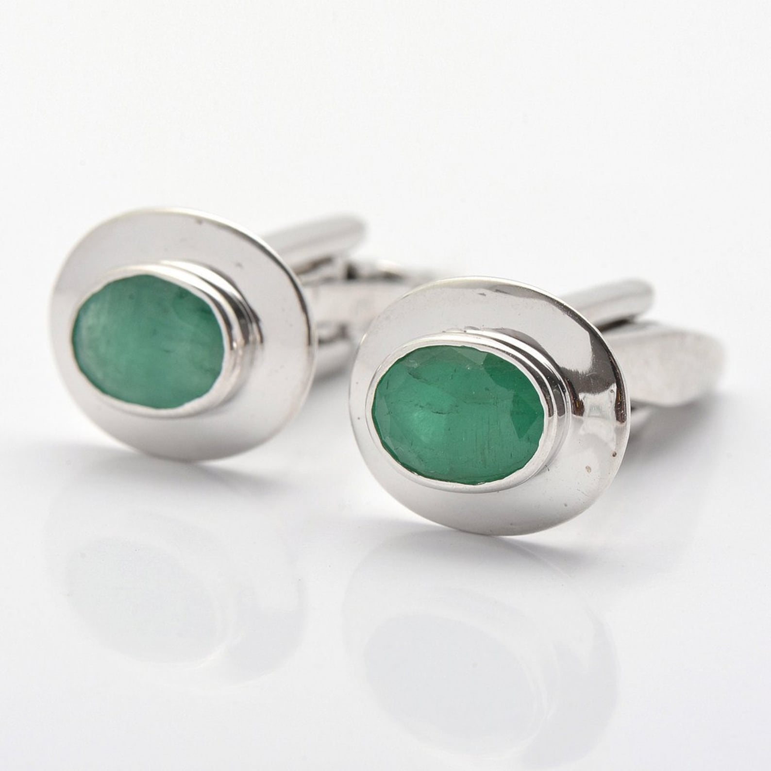 925 Sterling Silver Cufflinks Emerald Cufflinks Men's Cufflinks Fine