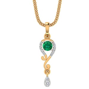 0.26 carats Natural Green Emerald Diamond Pendant - 14k Yellow Gold  Teardrop Pendant,  emerald Gemstone Charm- 14k Gold diamond Charm