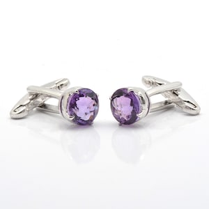 Trendy 925 Sterling Silver Gemstone Cufflinks - Amethyst Cufflinks - Men&#39;s Cufflinks- Gemstone Purple Amethyst Cufflinks - gifts For Dad