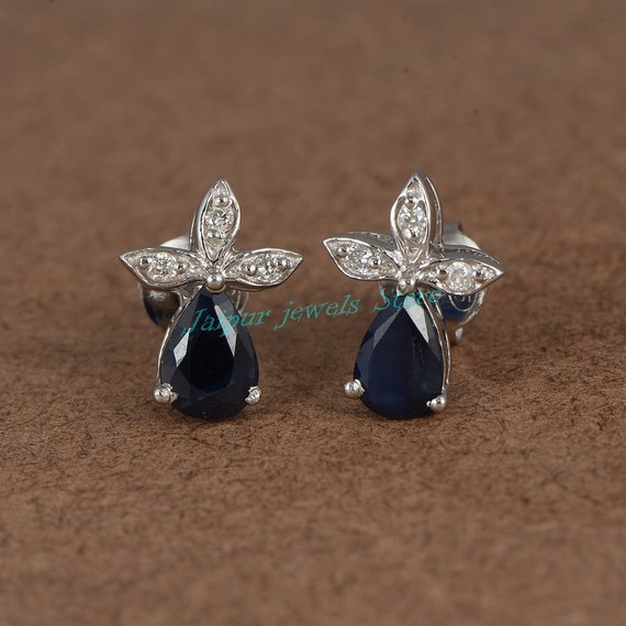 Verkauf Zustand Neue 14k Gelbgold .25ct Cz Diamant Blau Saphir Planet Saturn Illusion Ohrringe Stud Jubiläum Geburtstag GE38