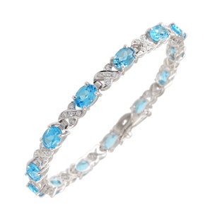 Swiss Blue Topaz Bracelet: 925 Sterling Silver Tennis Bracelet (7.5 inches)