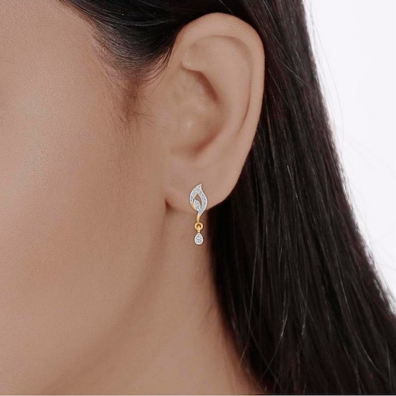 Trendy 14k Gold Earrings - 0.26 Cts Real Diamond Earrings