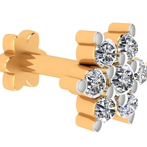 14k Gold Diamond Star Nose Pin: 0.10 Carat Screw Back