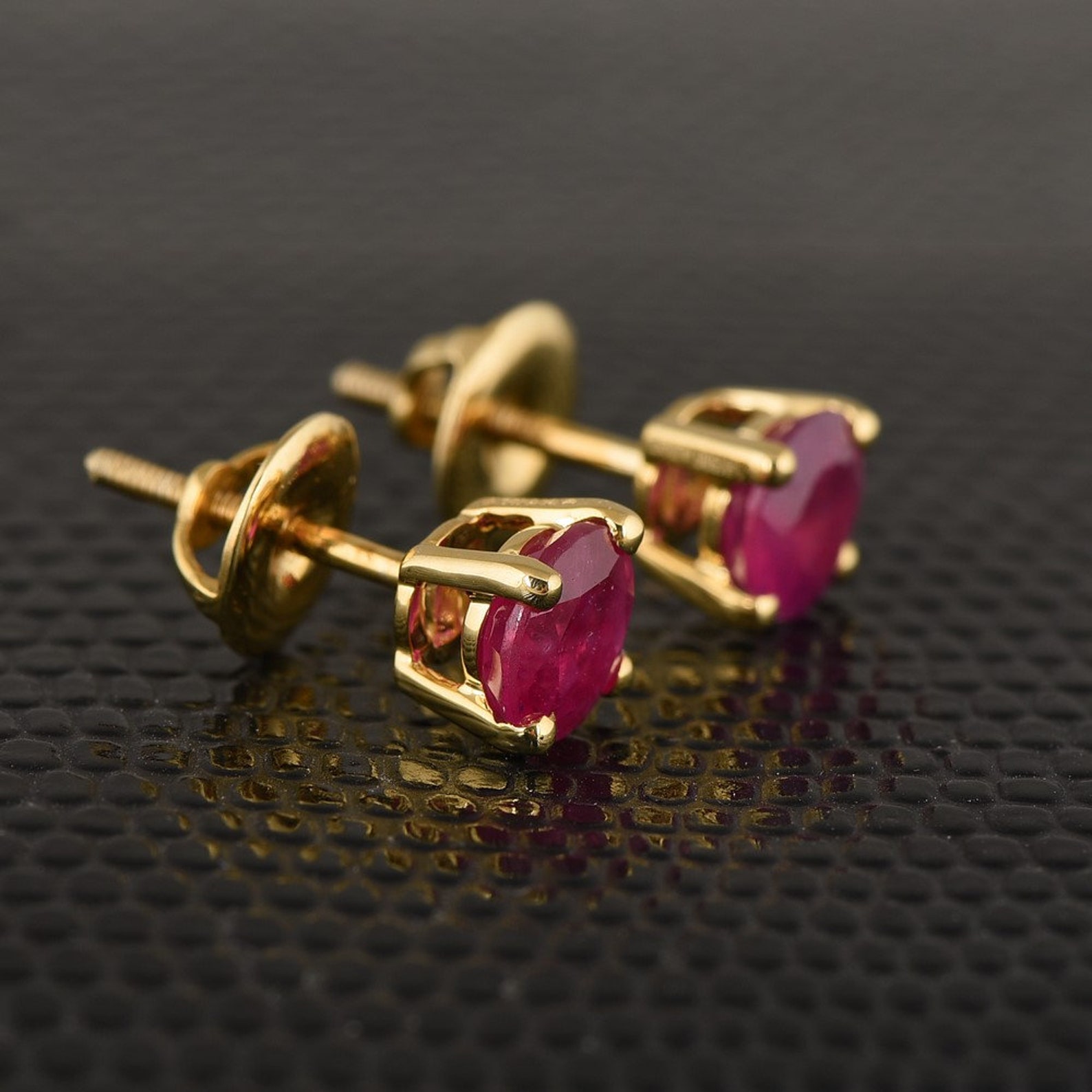 Natural Ruby 6mm Round Gemstone Stud Earring 14k Yellow Gold Screw Back