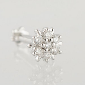 14k Gold Diamond Floral Nose Ring: 0.08ct Diamond Screw Back Stud
