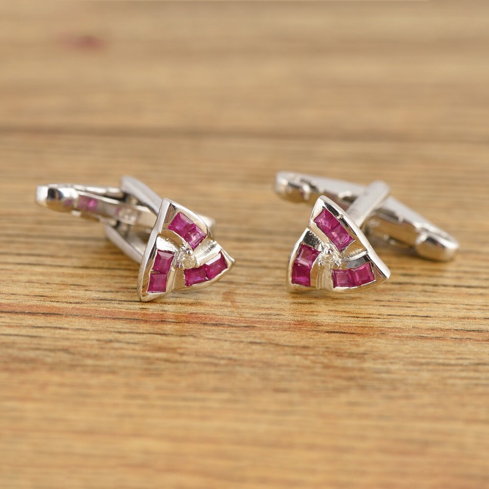 Natural Ruby Silver Cufflinks 925 Sterling Silver Men's Etsy UK
