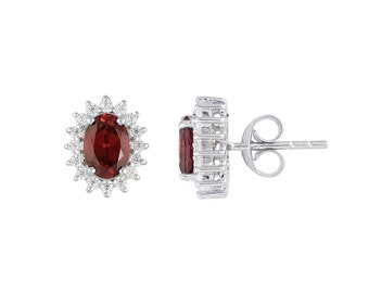 Garnet Stud Earrings: Oval 4x6mm, 925 Sterling Silver, January Birthstone