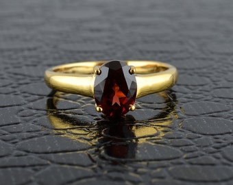 Natural Red Garnet Ring - 14k Yellow Gold Garnet Ring- Promise Ring- Oval Cut Red Garnet ring- Minimalist Ring- Gold Over Silver Garnet Ring