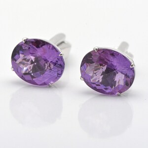 Trendy 925 Sterling Silver Gemstone Cufflinks - Oval Amethyst Cufflinks - Men&#39;s Cufflinks- Purple Amethyst Cufflinks -- gifts For Dad