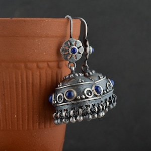 Blue Lapis Jhumka Earrings: 925 Sterling Silver Dangle Jewelry