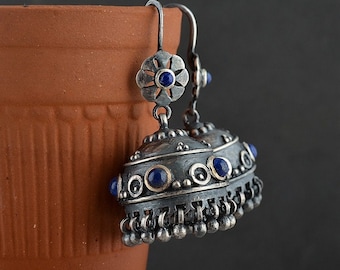 Blue Lapis Jhumka Earrings: 925 Sterling Silver Dangle Jewelry