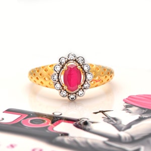 Ruby Diamond Flower Ring: 14k Yellow Gold Wedding Ring
