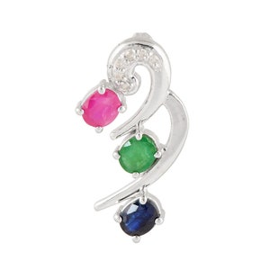 Sapphire Emerald Ruby Gemstone Pendant - Sterling Silver Three-Stone Jewelry