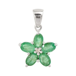 Sterling Silver Emerald Flower Pendant: Sapphire & Ruby Charm