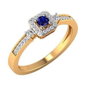14k Yellow Gold Blue Sapphire Gemstone diamond Ring - 3mm round Blue Sapphire diamond Ring, September Birthstone ring - Wedding Ring
