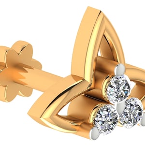 Trendy 14k Yellow Gold Diamond Nose Pin, 14k White Gold Nose Ring, 0.05 carats Natural diamond Screw Back Nose Stud - Women/Girls Nose Pin