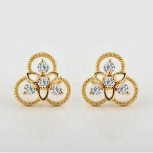 Diamant Blumen Ohrstecker: 14k Gelbgold Blumenohrringe