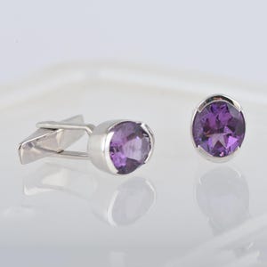 925 Sterling Silver Oval Purple Amethyst Cuff link, Natural Amethyst Gemstone Men&#39;s Cuff link, gifts For Dad, Father&#39;s Day Gift Jewelry