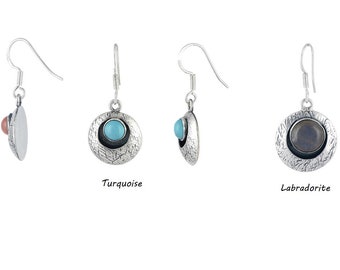 Sterling Silver Gemstone Earrings: Pink Opal, Turquoise, Labradorite