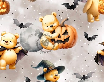 Own productions French Terry Jersey Muslin softshell grey pumpkin bear Halloween baby fabric cotton children's fabric witch's broom
