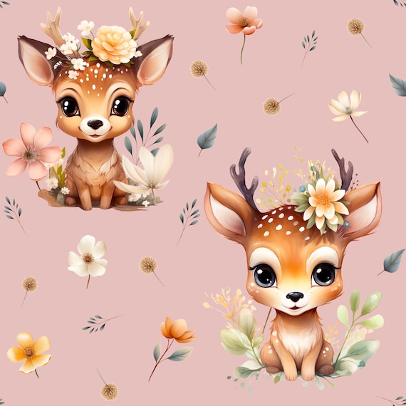 Meterware Reh rosa Boho süß Jersey French Terry Eigenproduktion