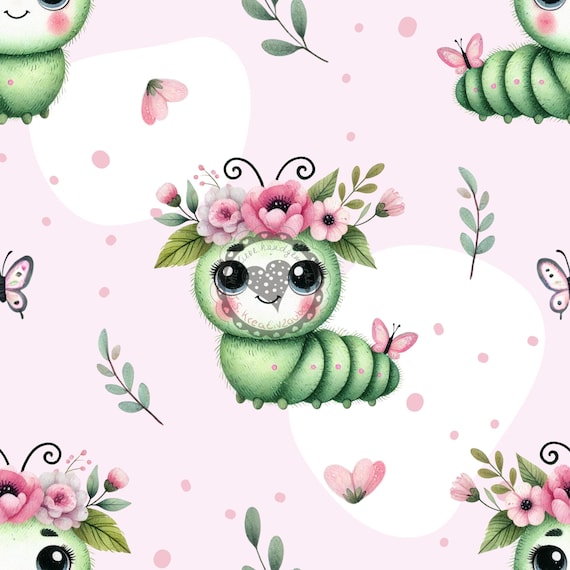 Meterware Eigenproduktionen Raupe rosa flower French Terry