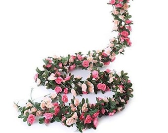 5 x 8.2ft (41ft total) Artificial Rose Vine Flowers, DIY Hanging Rose Ivy Garden Craft Art Decor Wedding & Wreath Eucalyptus Leaf Garland