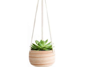 Ceramic Hanging Planter Macrame Plant Holder 5 Inch Cute Succulent Cactus Pot with Cotton Rope Hanger for Indoor Outdoor Decor DIY , 1 Pack
