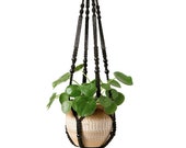 Macrame Plant Hanger Indoor Hanging Planter Basket Wood Beads Decorative Flower Pot Holder No Tassels for Indoor Outdoor Boho 35 Inch, Black