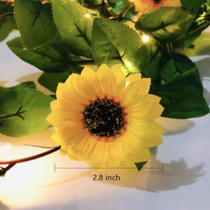 20 LED Artificial Sunflower Garland String Lights 6.56ft Silk Sunflower Vines with 9 Flower Heads Battery Operated Fairy Night Light Bedroom image 2