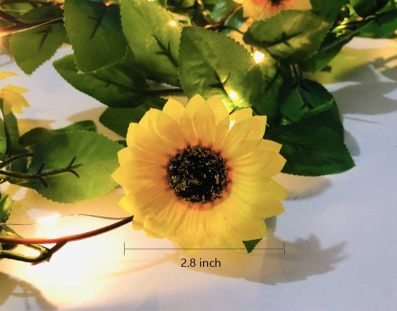 20 LED Artificial Sunflower Garland String Lights 6.56ft Silk Sunflower Vines with 9 Flower Heads Battery Operated Fairy Night Light Bedroom image 2