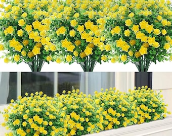 UV Resistant Yellow Artificial Flowers: Outdoor Garden Decor, 18 Bundles