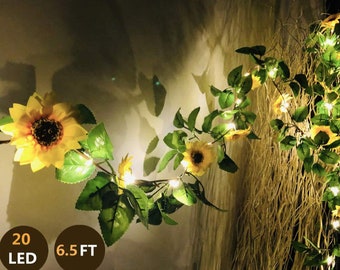 Sunflower Garland String Lights: 20 LED, 6.56ft Battery Operated Fairy Light