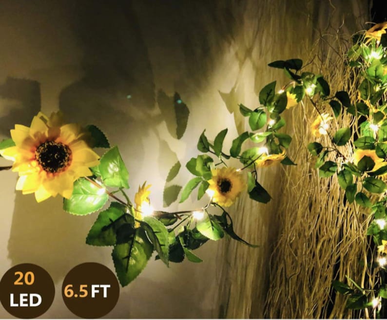 20 LED Artificial Sunflower Garland String Lights 6.56ft Silk Sunflower Vines with 9 Flower Heads Battery Operated Fairy Night Light Bedroom image 1