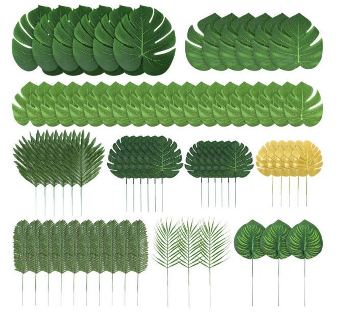 70 Pieces 10 Kinds Artificial Palm Leaves Tropical Leaves Decoration Jungle  Party Decorations Beach Birthday Luau Hawaiian Party Decorations 