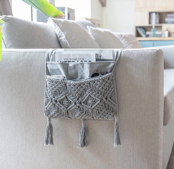 Macrame Sofá Reposabrazos Organizador Control Remoto Soporte Revista Cesta  de Almacenamiento Sofá Silla Brazo Caddy, Revista, Libros, Teléfono  Celular, iPad, Gris -  España