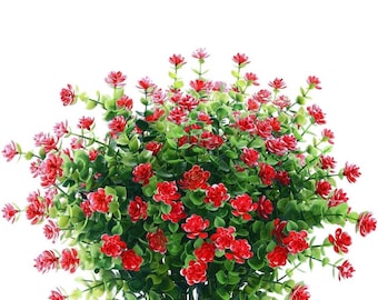 Red Artificial Flowers (Set of 6): UV Resistant Outdoor Faux Plants