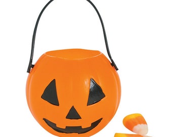 4 Mini Pumpkin Trick or Treat Buckets Bulk Halloween Candy Holders Container for Kids, Halloween Goodie Bags Carving Candy Sweet