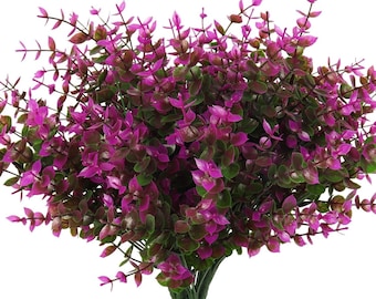 Fuchsia Eucalyptus Artificial Flowers: Outdoor Garden Decor, 8 Bundles