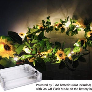 20 LED Artificial Sunflower Garland String Lights 6.56ft Silk Sunflower Vines with 9 Flower Heads Battery Operated Fairy Night Light Bedroom image 3