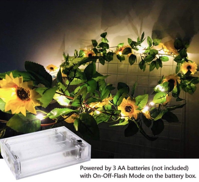 20 LED Artificial Sunflower Garland String Lights 6.56ft Silk Sunflower Vines with 9 Flower Heads Battery Operated Fairy Night Light Bedroom image 3
