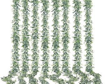 Artificial Eucalyptus Garland: 8 Pack Faux Greenery Vines, Wedding Decor