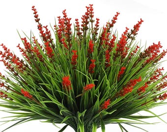 Artificial Monkey Grass with Red Flowers (12 Bundles)