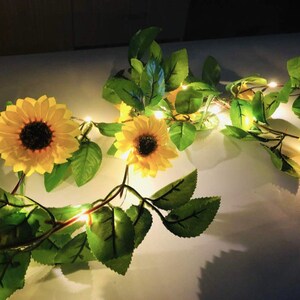 20 LED Artificial Sunflower Garland String Lights 6.56ft Silk Sunflower Vines with 9 Flower Heads Battery Operated Fairy Night Light Bedroom image 4