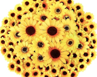 250 Yellow Silk Sunflower Heads: Multi-Size Floral Decor