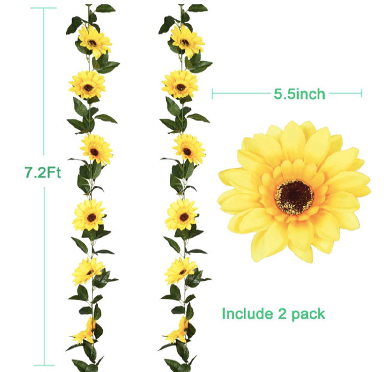 2 Pack Artificial Sunflower Garland Silk Sunflower Vine Etsy