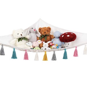 Stuffed Animal Toy Hammock Hanging Macrame Stuff Animals Organizer Storage Colorful Tassels Boho Large Corner Toys Net Holder Nursery Play