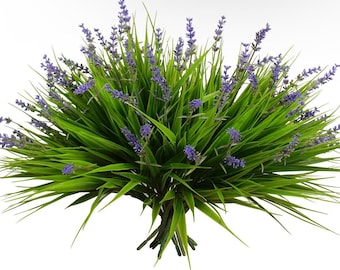 Artificial Monkey Grass with Purple Flowers: UV Resistant Outdoor Plant Decor